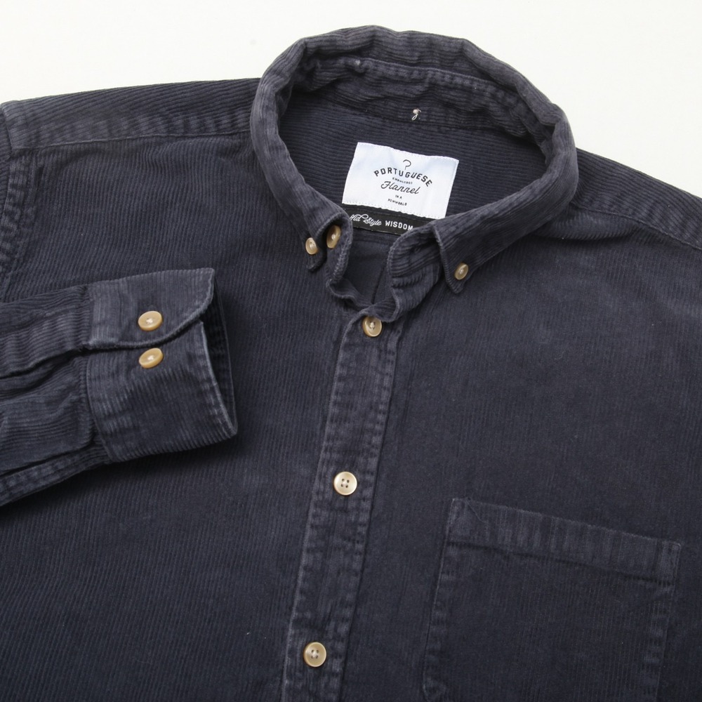 Portuguese Flannel Men's Corduroy Button Down Shirt Navy Blue Size M Medium